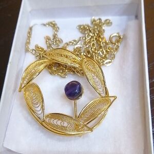 Elegant Purple Amethyst Pendant Necklace 23" Long